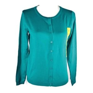 NWT Joan Vass New York Teal Cardigan Sweater